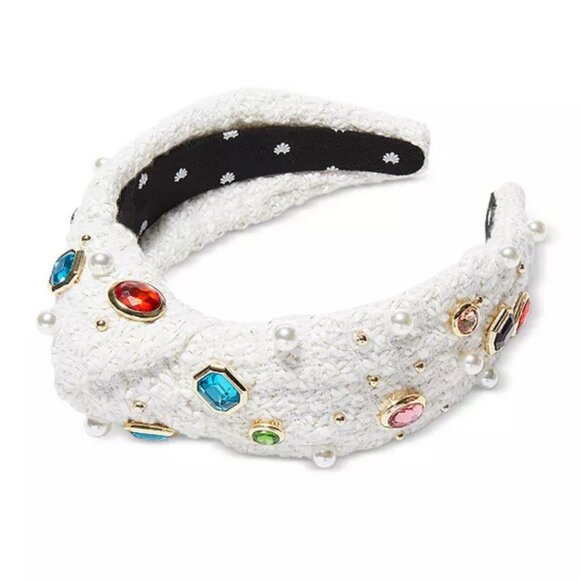Lele Sadoughi Anthropologie Gem Boucle Knotted Headband White NWT